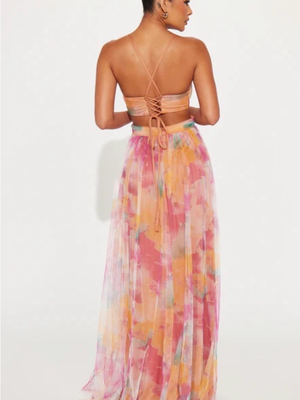 Fashion Nova Painting Me Pretty Chiffon Gown Double Lined - Orange/combo - Picture 3 of 5
